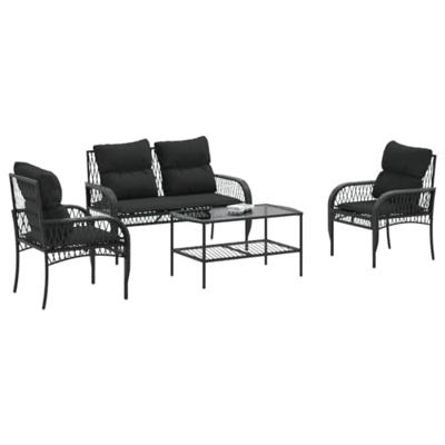 4-delige Loungeset met kussens poly rattan zwart 4-delige Loungeset met kussens poly rattan zwart