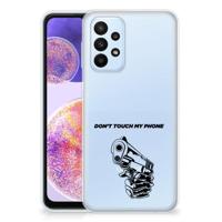 Samsung Galaxy A23 Silicone-hoesje Gun Don't Touch My Phone - thumbnail