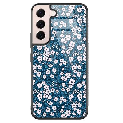 Samsung Galaxy S22 glazen hardcase - Bloemen blauw