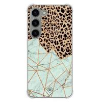 Samsung Galaxy S23 siliconen shockproof hoesje - Luipaard marmer mint - thumbnail