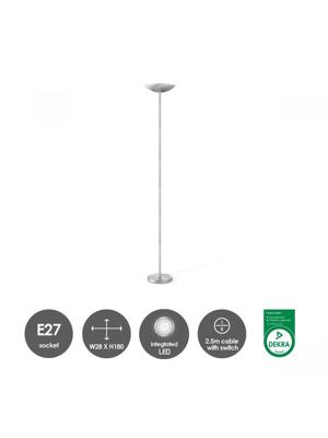Vloerlamp Easy 28/28/180cm, geborsteld staal, geïntegreerde LED, met voetschakelaar, voor woonkamer, slaapkamer en thuiskantoor