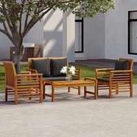 4-delige Loungeset met kussens massief acaciahout - thumbnail