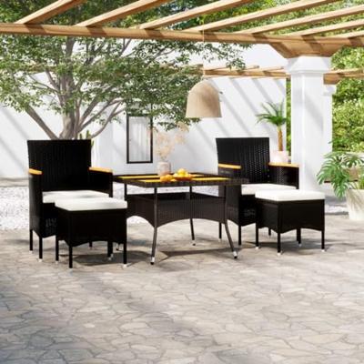 5-delige Tuinset poly rattan en massief acaciahout zwart