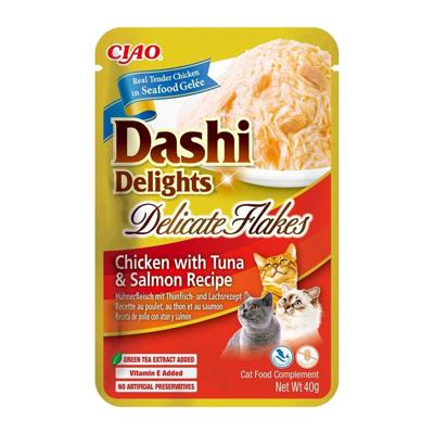 INABA CAT Dashi Delights Delicate Vlokken Kip met Tonijn & Zalm - kattensnack - 40g