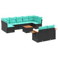 10-delige Loungeset met kussens poly rattan zwart - thumbnail