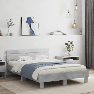 Bedframe met hoofdeinde bewerkt hout betongrijs 120x190 cm