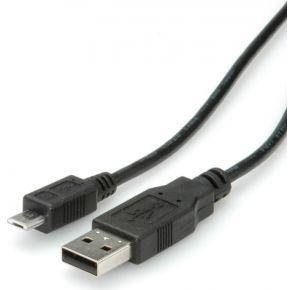 ROLINE USB 2.0 Kabel, USB A Male - Micro USB B Male, zwart, 0,8 m