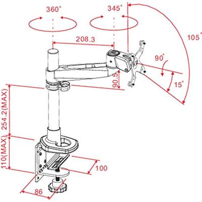 SpeaKa Professional SP-1624752 Swivel Monitor-tafelbeugel Aantal monteerbare displays: 1 Display(s) 25,4 cm (10) - 76,2 cm (30) Zilver-zwart In hoogte