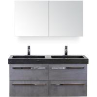 Seville Badmeubelset 120 cm - 4 Laden Beton Antrac - Wastafel Hardsteen Wit Lucca met Spiegelkast - thumbnail