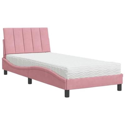 Bed met matras "Hanko" fluweel roze 90x200 cm