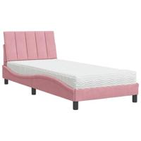 Bed met matras "Hanko" fluweel roze 90x200 cm - thumbnail