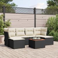7-delige Loungeset met kussens poly rattan zwart - thumbnail