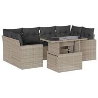 7-delige Loungeset met kussens poly rattan lichtgrijs - thumbnail