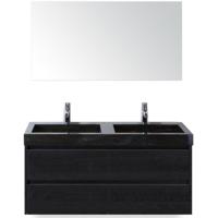 Dante Badmeubelset 120 cm - Black Oak - Wastafel Hardsteen Wit Lucca Dubbel met Spiegel - thumbnail