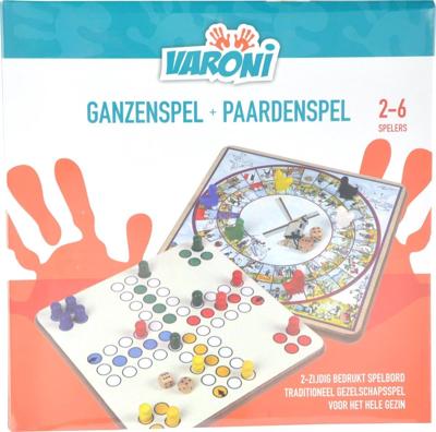 Van Der Doelen Houten paardenspel(mens erger je niet) en ganzenbord 2 zijdig
