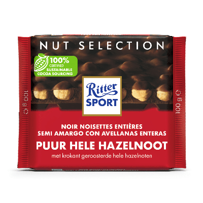 Chocolade Ritter Sport puur-hele hazelnoot 100gr | 10 stuks