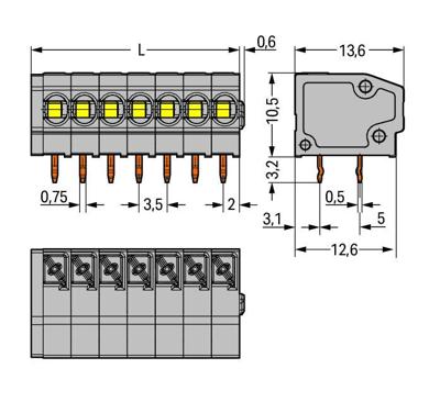 WAGO 805-307 Veerkrachtklemblok 1.50 mm² Aantal polen 7 Grijs 180 stuk(s)