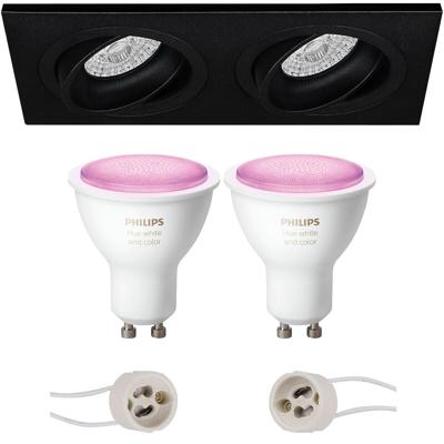 Philips Hue LED Inbouwspot Set GU10 - Mat Zwart - Kantelbaar - 175x92mm