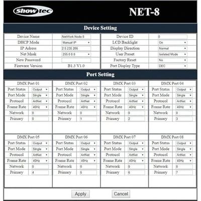 Showtec NET-8/3 8-kanaals Art-Net DMX converter 3p XLR