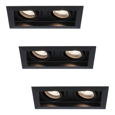 Set van 3 Durham LED Dubbele inbouwspots vierkant - 8 Watt 690 Lumen - 4000K neutraal wit - GU10 - Dimbaar Kantelbaar - Voor binnen - Zwart