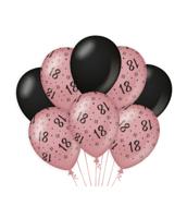 Ballonnen 18 Jaar Roze/Zwart (8st) - thumbnail