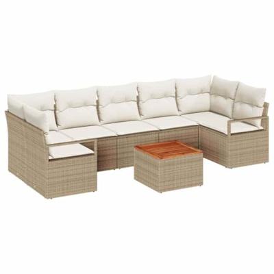 Tuinbankenset met kussen 8 pcs Beige poly rattan