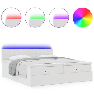 Ottoman bed met matrassen en LED's 200x200cm kunstleer wit