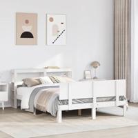 Bedframe met hoofdbord massief grenenhout wit 150x200 cm - thumbnail