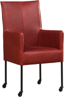 Rode leren moderne eetkamerstoel Spark - poot rond zwart met wiel - Granada leer Rouge (rood leer) - thumbnail