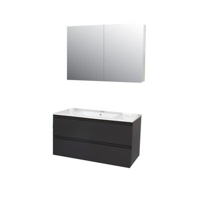 Badkamermeubel BWS Pepper Wastafel Porselein Incl Spiegelkast 2 Deurs Met 1 Kraangat 100x55x46 cm Antraciet Boss & Wessing