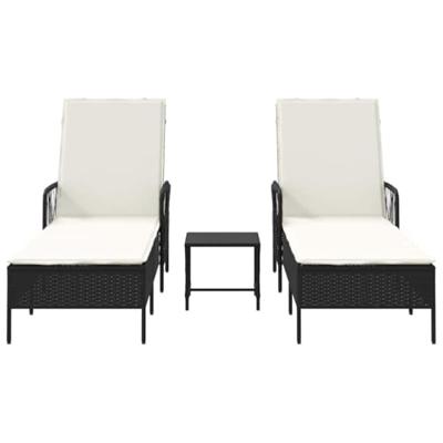 Ligbed met kussen 2 pcs Zwart 35 x 35 x 32cm poly rattan