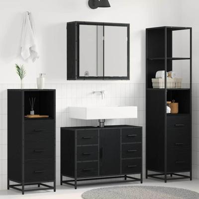 Badkamermeubelset met lade 3 pcs Zwart eiken 80 x 33 x 60 cm