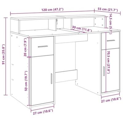 Bureau met LED-verlichting 120x55x91 cm hout gerookt eikenkleur