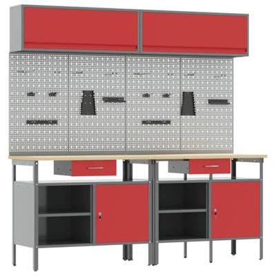 Werkbankset met lade 8 pcs Rood en Grijs Gepoedercoat staal
