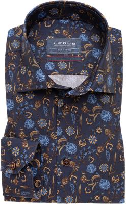 Ledȗb Heren Overhemd Navy Bloemen Print Oxford Widespread Modern Fit