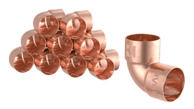 Kirchhoff Koperen bocht 90°, blank, 22 mm, 2 sockets, (5090) (10x) - 989039655