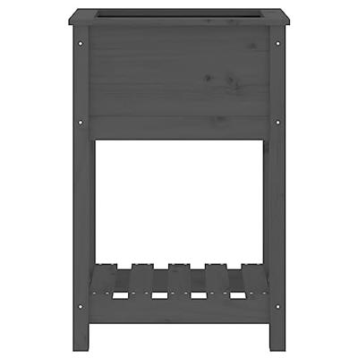 Plantenbak met schap 54x34,5x81 cm massief grenenhout grijs