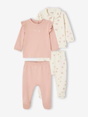 Set van 2 babypyjama's met vogelmotief van interlock roze (poederkleur) Set van 2 babypyjama's met vogelmotief van interlock roze (poederkleur)
