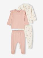 Set van 2 babypyjama's met vogelmotief van interlock roze (poederkleur) - thumbnail
