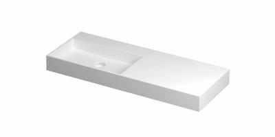 INK United Wastafel Porselein Links Zonder Kraangat incl. Porseleinen Click Plug en Verborgen Overloop Systeem - 1200x450x110 mm - Mat Wit