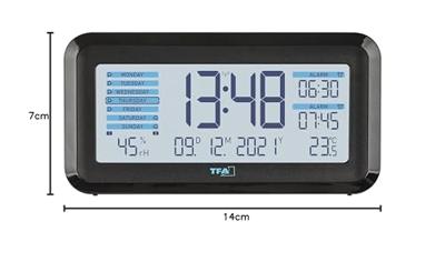 TFA Dostmann 60.2562.01.GB Wekker Zendergestuurd Zwart, Lichtblauw Alarmtijden 2 Groot display
