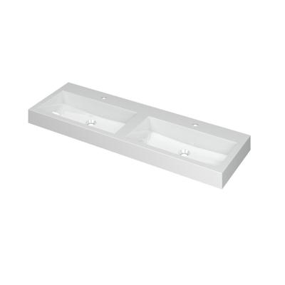 INK Momento Wastafel Polystone Dubbel met 2 Kraangaten - 1400x450x90 mm - Glans Wit