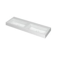 INK Momento Wastafel Polystone Dubbel met 2 Kraangaten - 1400x450x90 mm - Glans Wit - thumbnail