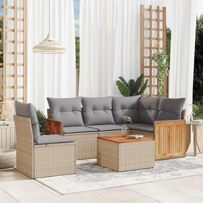 6-delige Loungeset met kussens poly rattan beige