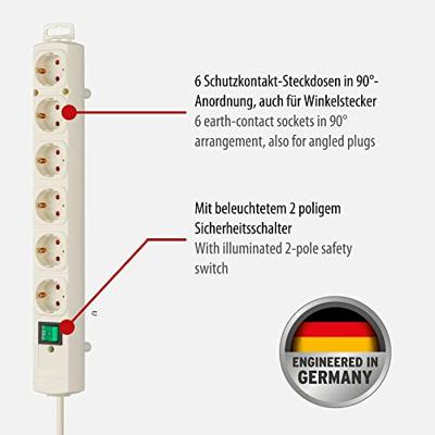 Brennenstuhl Comfort-Line Plus stekkerdoos met platte stekker 6-voudig wit 2m H05VV-F 3G1,5 - 1153320100 - thumbnail