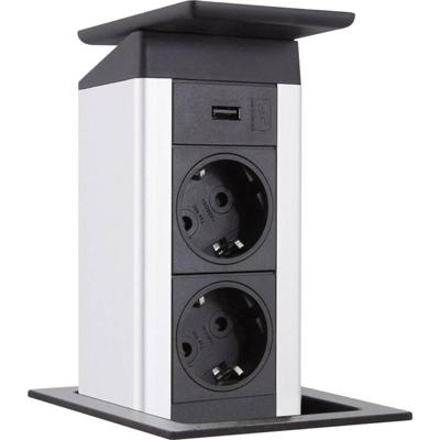 Port Push 2x230V / 1x USB lader - deksel RVS