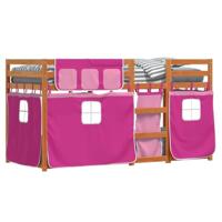 Stapelbed met gordijnen 90x200 cm grenenhout roze - thumbnail