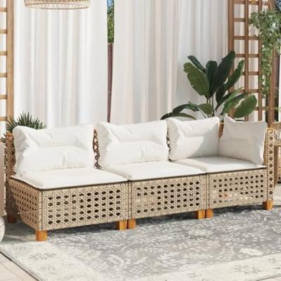 Tuinbank 3-zits met kussens poly rattan beige Tuinbank 3-zits met kussens poly rattan beige