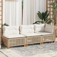 Tuinbank 3-zits met kussens poly rattan beige - thumbnail
