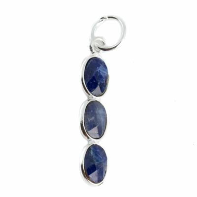 Edelsteen Hanger Saffier (gekleurd) 3 Stenen - Zilver - 20 x 4 mm